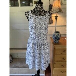 Ann Taylor Loft Floral Cutout Back Fit & Flare Dress Sz 10 Sleeveless Blue White